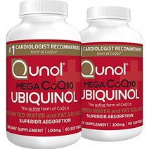 큐놀 메가 코큐텐 유비퀴놀 100mg 60캡슐 2팩 Qunol Mega CoQ10 Ubiquinol, 1개