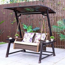 전원주택 야외 정원 고급 그네 의자 흔들 의자 벤치형 테라스 발코니 카페 스윙 의자 36, 빨간색 구리 L자형 2인용 등나무 그네