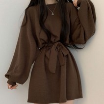 흰티 에 잘어울리는 넉넉한 품 체형커버 루즈핏 허리스트링 미니원피스 결혼식복장 가디건