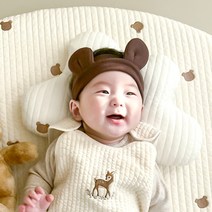 헤헤 편안한 아기 구름 짱구베개 순면 듀라론 시원한 태열 두상 케어 메쉬 양면, 곰돌이, 1개