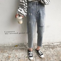 가바바 여성 청바지 미니멀하게 찢어진 데일리 그라데이션 데님 바지 G39084