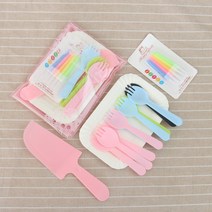 빈티지 디저트 커트러리 포크 나이프 생일 케이크 식기 200세트 일회용 와 접시 콤비 플라스틱 식판 종이접시 캔들 세트, 12 8접시8컬러 스푼 캔들200세트