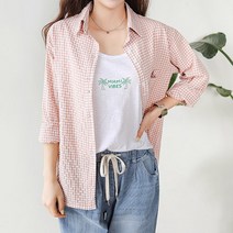 헤이올리 깅엄체크 투버튼 박스 남방
