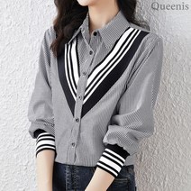 퀸이즈 도타 스트라이프 배색 셔츠