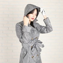 여성 체크 트렌치코트 골프 비옷 우비 레인코트, 블랙