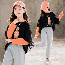 베비포 여아용 오렌지 베어 맨투맨 상하복 세트 SR2