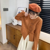니트코트가디건 클래식 얇은 스웨터 여성 학원 무드 라운드넥 숏 디자인감각 보이핏 볼륨 꽈배기 2691589084