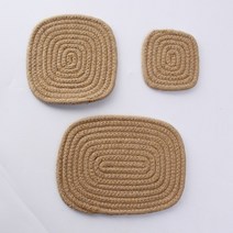 핸드메이드 면실 짜임 사각 컵받침 두꺼운 미끄럼방지 티컵 커피받침 데임방지 단열매트 식기 식탁받침, 카키, 직사각20*15cm