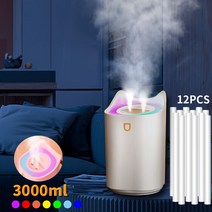 3L 에어 가습기 오일 아로마 확산기 듀얼 노즐 밴드 컬러 LED 램프 초음파 테라피, 화이트-12 면심 러시아 연방