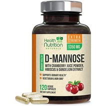 D 만노스 1000mg 천연 요로 건강 지원 민들레 히비스커스 포함 크랜베리 추출물 180 캡슐, 120개(1팩)