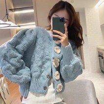 신스엔스 여성 장미 단추 니트 가디건 데일리