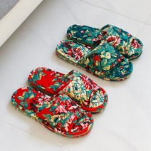 푹신 폭신 꽃무늬 3중 쿠션 좋은 거실 실내화 집슬리퍼, 그린