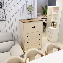 카펜터홈 블루밍 도장 원목 양문4단서랍장 여닫이 선반장