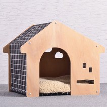 감성스터프 반려동물 강아지집 고양이 원목 텐트 하우스, 검은격자