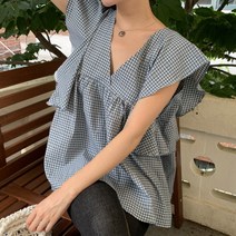 [바보사랑] 겟잇미 브즈 체크 여성 여름 유니크 블라우스 [겟잇미]