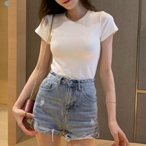 여자 심플한 슬림핏 캐주얼 라운드 반팔티 심플모던