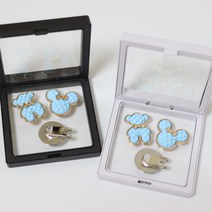 [더블이글] (선물용) 금장 퀼팅 베어 골프 볼마커 2개 + 자석모자클립 세트, 블랙, 스카이블루