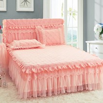 [러빙랩] 에스티나 공주풍 침대커버 매트리스커버 퀸 150X200cm, 색상:핑크