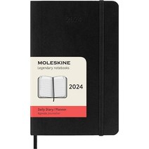 Moleskine 몰스킨 직구 정품 2024 데일리 플래너 12M 포켓 머틀 그린 소프트 커버 8.9 x 14.9cm 3.5 5.5인치, Weekly Horizontal, Black