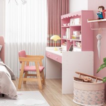 이케아어린이책상 6세 책상 여아 여자아이 핑크 공부, 웜 화이트 + 핑크 더블 펌핑 80cm