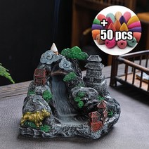 향꽂이 스탠드 홀더 + 2050100pcs 콘 산 역류 강 폭포 연기 로 홀더 아로마 홀더 사무실 홈 공예품 집들이 선물, 50pcs g