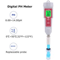 디지털 2 in 1 PH TEMP Meter 교체 가능한 프로브 수영장 수족관 수 수질 분석기 펜 유형 산도 측정기, 01 0.01