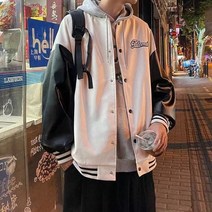 SJW 봄가을 남성 레더 야구점퍼 야구자켓 배색 오버핏 점퍼 블루종 아우터 간절기 빅사이즈
