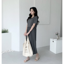 빅걸스 여성 데일리 반팔 롱 원피스 무지 원피스