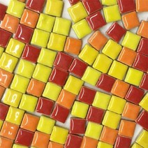 250pcs (대강. 250g/8.81oz) 도자기 모자이크 타일 9.5mm 스퀘어 세라믹 DIY 모자이크 공예 타일 수제 5mm 두께, 250g-8.81oz, RedOrangeYellow