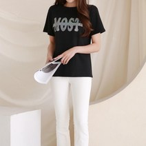 여자 홀로그램 펀칭 프린팅 반팔 티셔츠 크루넥티셔츠 데이트 데님코디