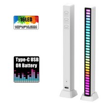 음악 사운드 컨트롤 조명 램프 감지 LED 스마트 RgB 라이트 바 레벨 표시등 리듬 주변 컬러풀한 16 32 비트 자동차 게임 PC tv용, 옵션01 16LED White, 옵션01 Plug wire