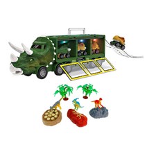 THE VEDO SHOP 대형 디노 트럭 보관 플라스틱 트럭 큰 트랙터 공룡 운송 차량 장난감 분위기 휴대용 컨테이너 어린이 최고의, 34x10x10.5cm., 녹색