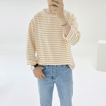 아도르클래식 버기 스트라이프 단가라 커플 룩 여름 면 긴팔티