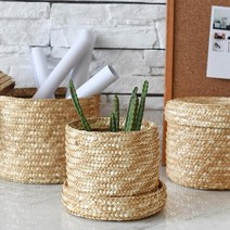 다오라인 라탄 다용도 원형 뚜껑 바구니, 라탄 바구니 소, 1개