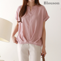 블루종 차이나 슬릿넥 밑단주름 블라우스_B2004BL603B