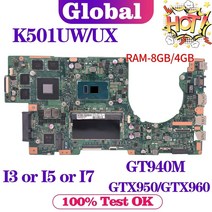 KEFU 노트북 U5000 ASUS K501UQ K501UX K501UW K501UB K501UXM K501U A501U 노트북 마더 보드 I3 I5 I7 4GB/8GB PM, 4GB DDR3L i5 GTX950M