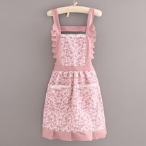 플레어 앞치마 앞주머니 꽃무늬 레이스 원피스형 홈베이킹, 05.리프 핑크