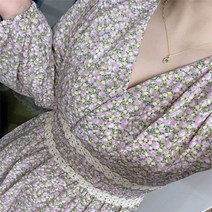 BeeMoon 브이넥 쉬폰 롱원피스 러블리 슬림 에이라인 튜닉 원피스 휴양지원피스