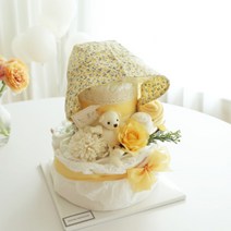 주식회사 앙앙 쁘띠곰 2단 기저귀케익 (바디슈트+보넷+미니테디베어+미니타올2장), 돌선물