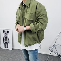 wowayo 남자 오버핏 스트링 크롭 숏 야상 자켓_(5color)
