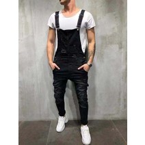 남성멜빵바지 점프슈트 오버롤 남성용 캐주얼 슬링 점프수트 청바지 하와이안 하이 스트리트 슬림 닳은 펜슬 팬츠 데님 봄 패션