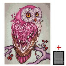 MJS 보석십자수 50 x 40 cm 캔버스형 세트 (비즈함 증정) BSX10, 핑크행운 부엉이