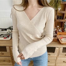 드레스날다 슈가볼 브이넥 랩스타일 골지 니트 mknit1327