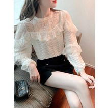 넥타이핀 바쿠센 풀오버 후드 러블리 레이스 패치워크 페블럼라인 긴 소매 여성 초 가을 2936881767