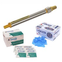 지압롤러 고급 금장 스텐사혈기 (채혈깊이조절) + 모아 란셋 채혈침 200개 1박스 + 한신제약 알콜 소독솜 100매 1박스