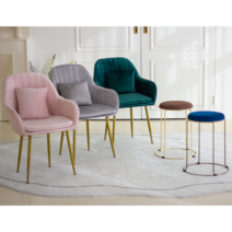 이태리인테리 화장대 의자 등받이 골드 벨벳 스툴 공주, 아이보리화이트, 1개