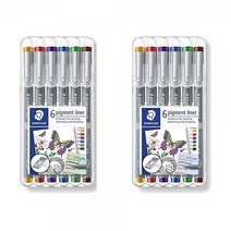 할인샵q23PzE23 스테들러 피그먼트 라이너 308 6컬러 세트 라이너펜 캘리그라피펜 드로잉펜 멀티 볼펜 스크랩북, 0.5mm 6컬러