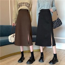 빅사이즈 티셔츠 원피스 민소매 바지 4XL 플러스사이즈 레깅스 브라운 스커트 여성 중학교 a 라인 사이드 스플릿 스커트 하이 웨이스트 한국어 스타일 ol 스트리트 시크 여성