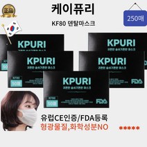 [케이바이러스연구소] 하루종일써도 뽀송하고 편한 KPURI KF80덴탈형 숨편한 마스크 FDA등록 유럽CE등록 시원한 여름용 마스크, 50매, 5개