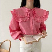 [파인스토리]러블리 러플 더블 빅카라 소매 스모크 셔링 밴딩 블라우스